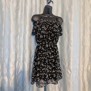 Black and White Ruffled Off-the-Shoulder Mini Dress